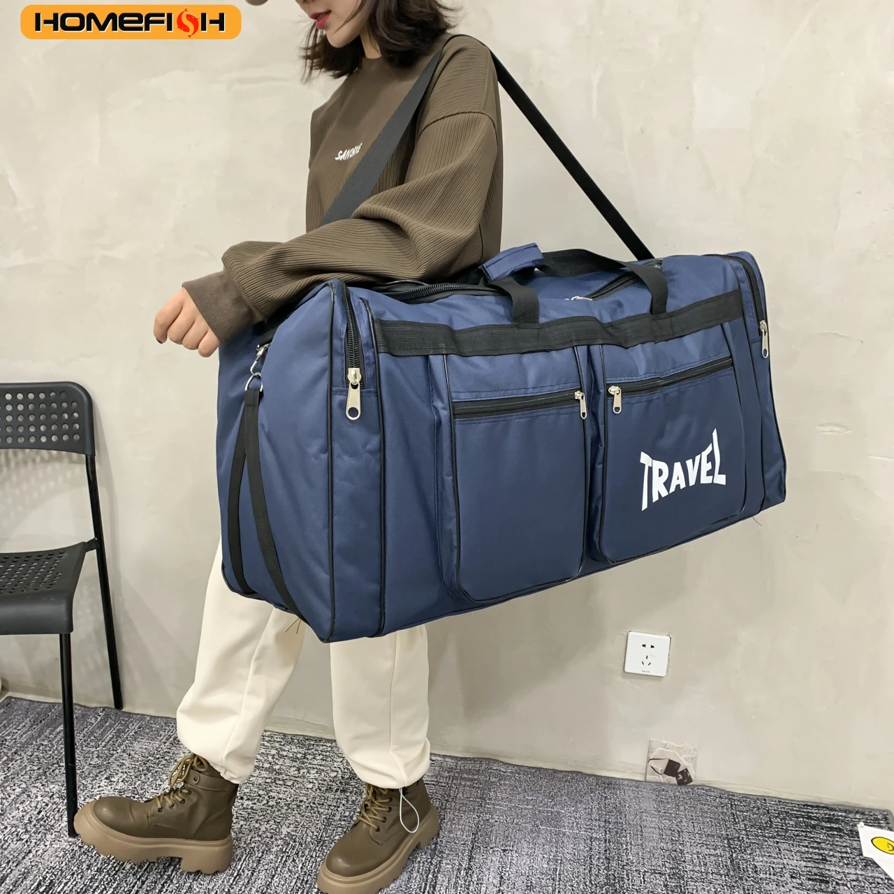 HOMEFISH Foldable Large Capacity Travel Bag, Waterproof and Wear-Resistant Business Bag, Multifunctional Hand Luggage Bag