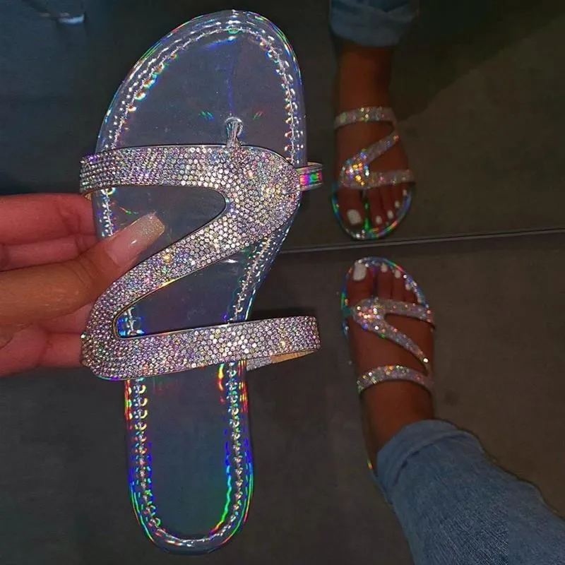 

Повседневные летние тапочки для женщин, пляжные сандалии Slipper oes, плоский каблук, пластиковая подошва со стразами, повседневная одежда