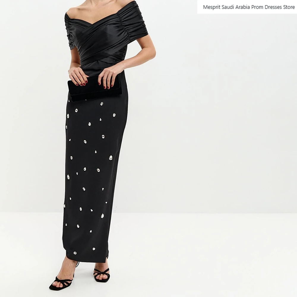 

Black Women's Straight Evening Dresses Ankle-length Off The Shoulder Sleeveless Prom Gown Fashion Crystal Customized Dresses
