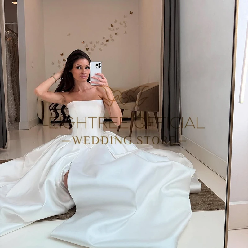 Eightree Women Princes Wedding Dresses A-Line Bridal Gowns Strapless Side Slit Satin Gowns Robes Vestidos De Novia Customized