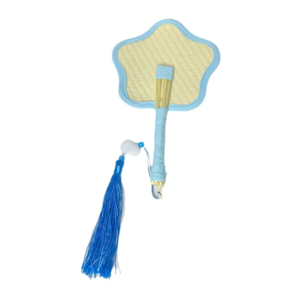 

Colorful Edging Retro Floral Straw Fan Lightweight Comfortable Handle Hand Cranked Futon Fan Bright Color with Tassel