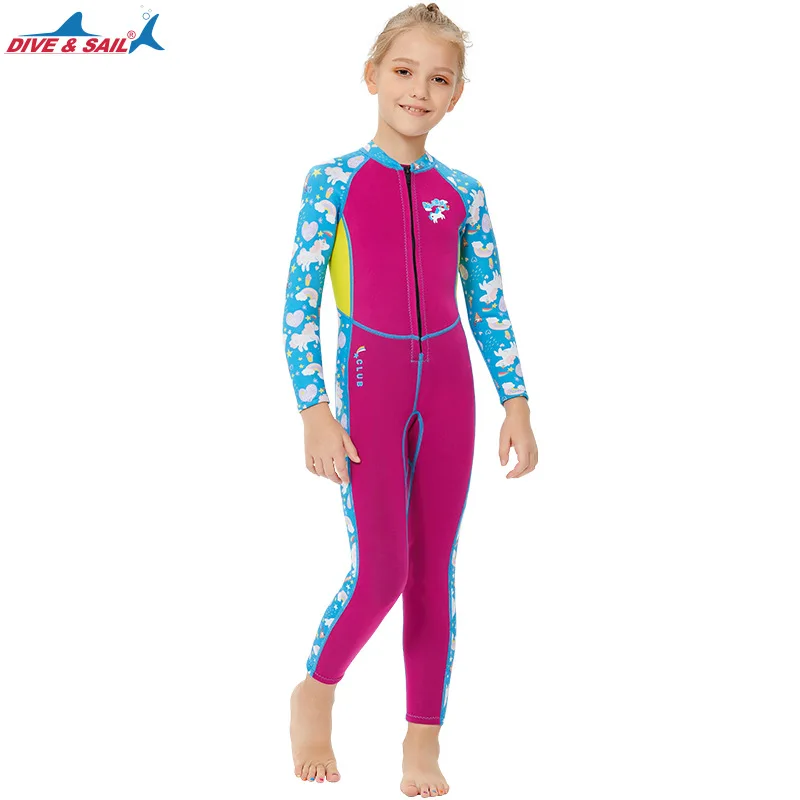 

New Children's Diving Suit2.5MMWarm Swimwear Girls' Long-Sleeved One-Piece Cold-Proof Snorkeling Surfing Wetsuit