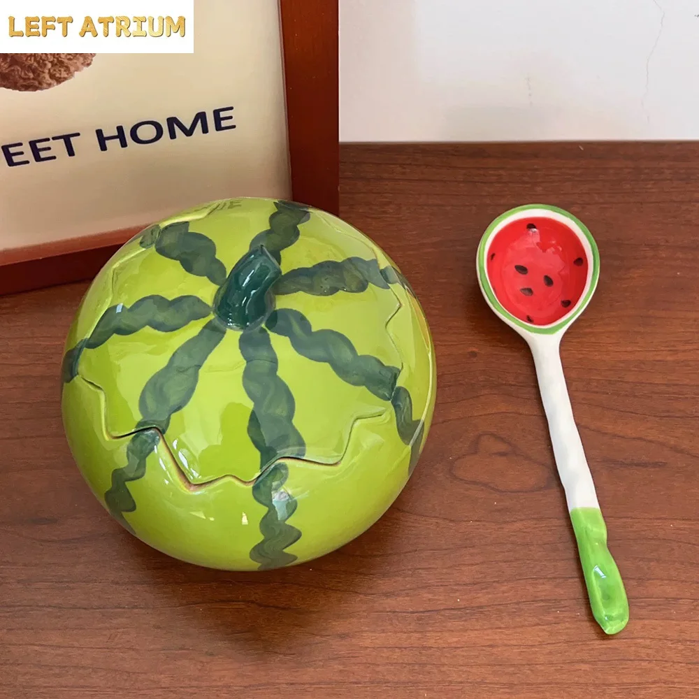 Creative Watermelon Shape Ceramic Bowl Cute Porcelain Restaurant Homehold Tableware Dessert Yogurt Salad Bowls Kitchen Supplies