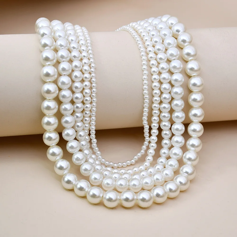 Simulated Pearl Necklaces for Women 4/6/8/10/12mm Beaded Chain Collar Choker 16/18/20/22/24inch Elegant Jewelry Accessories