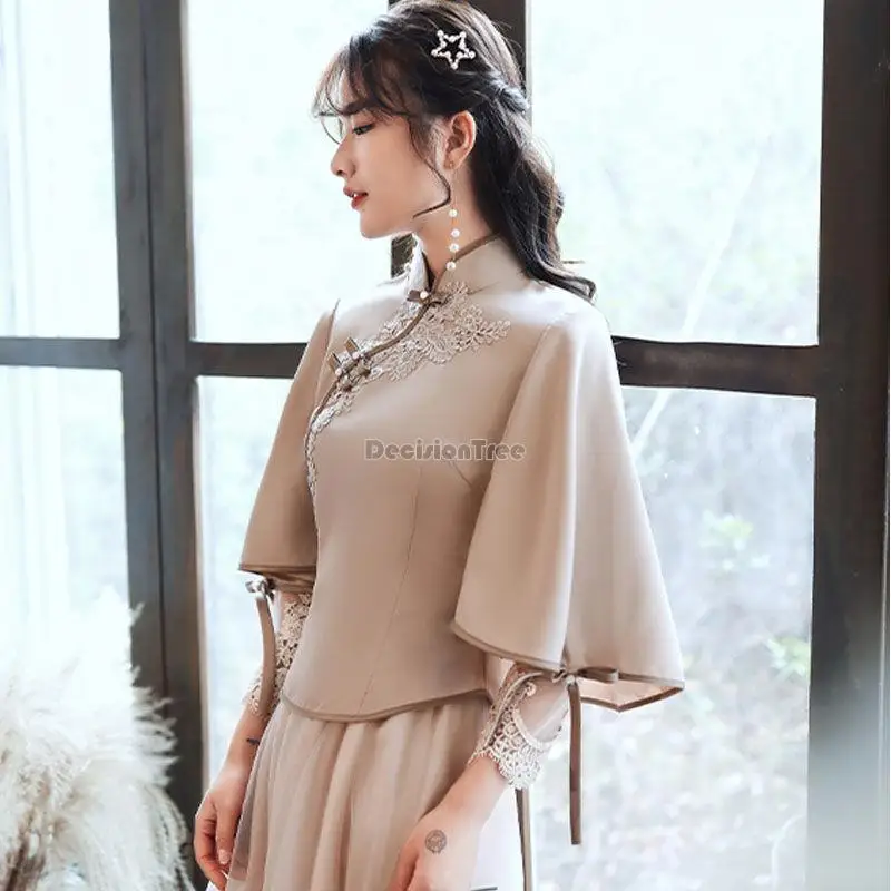 2026 chinese traditional vintage qipao dress set retro lady cheongsam chiffon women graceful wedding party vestido dress a363