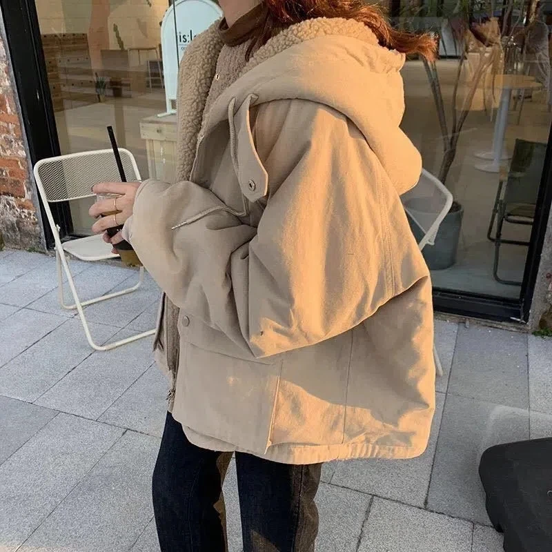 Women Oversized Parkas Hooded Thick Coat Ladies Soft Kawaii Jackets Double Sided Outerwear Autumn Winter Warm Long Sleeve Tops