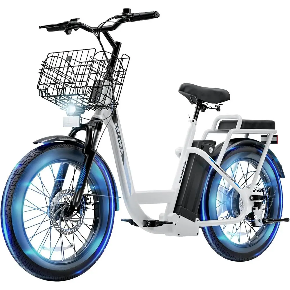 

Электрический велосипед с 20-дюймовыми колесами и сиденьем, 500 Вт, съемная батарея 36 В, до 15 миль пробега и скорость до 20 миль/ч, для взрослых, с корзиной (белый)