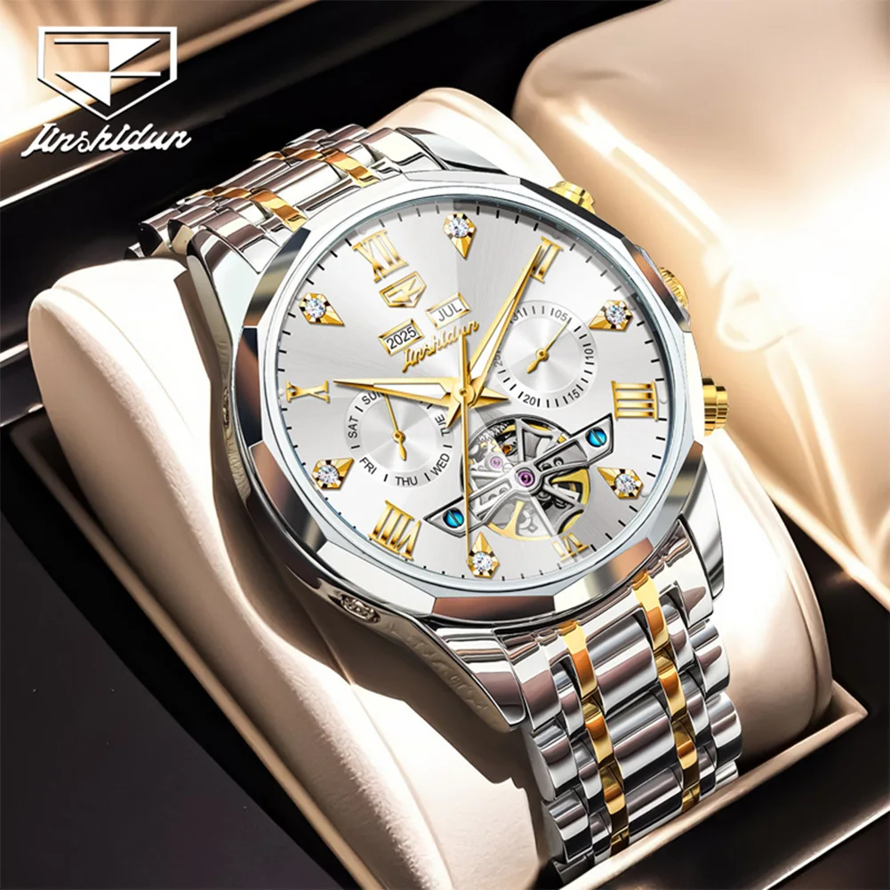 

JSDUN новые высококачественные роскошные многофункциональные автоматические механические мужские часы со скелетом, самые продаваемые модные трендовые часы для мужчин