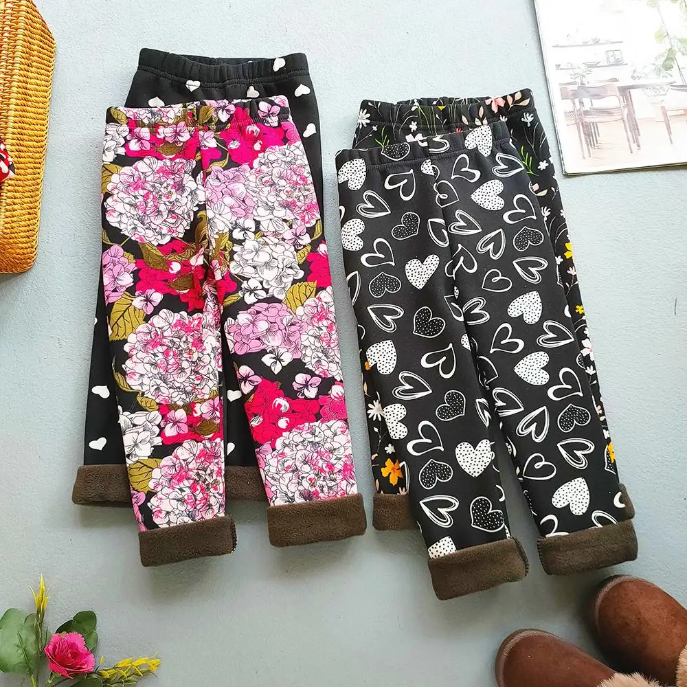 Autumn Winter Print Flowers Thick Warm Kids Toddler Baby Girls Leggings Children\'s Pants