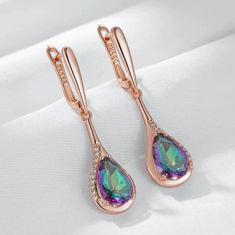 Wbmqda Colorful Stone Long Drop Earrings For Women 585 Rose Gold Color Luxury Wedding Party Jewelry Accessories