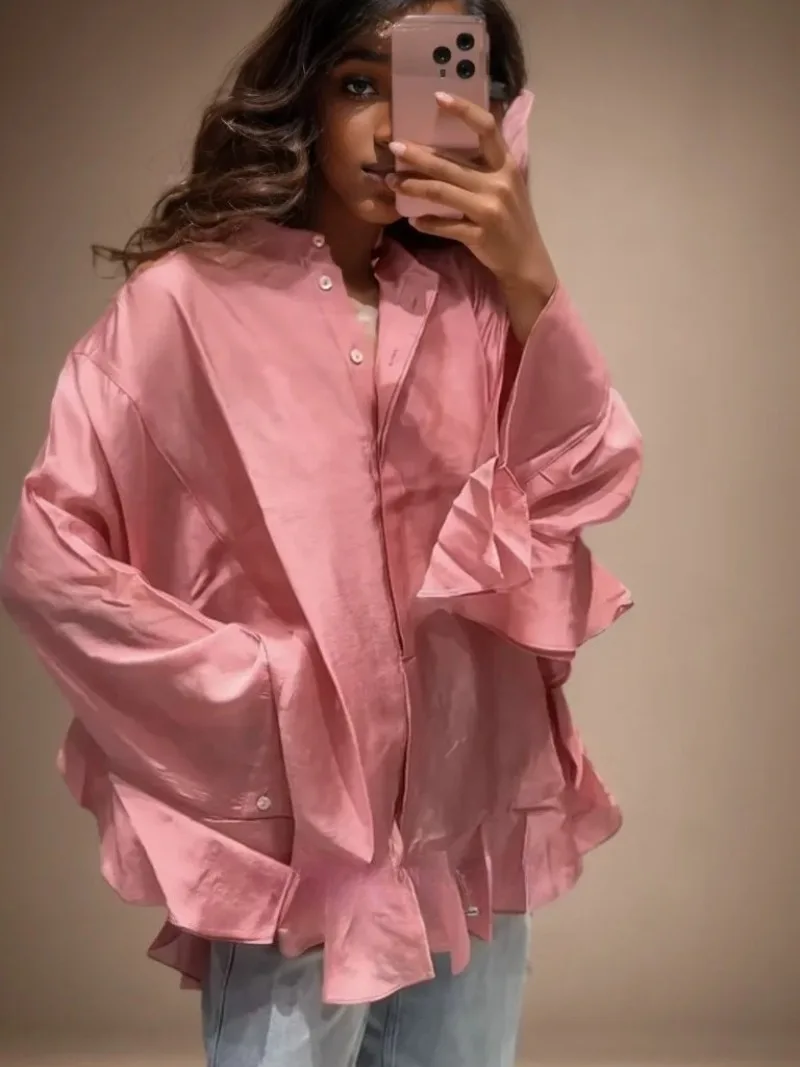 

Fashion Vintage Shirt Women Tops 2025 Summer New Women's Fashion Simple Loose Ruffled Loose Shirt Blouse Female Tops Street