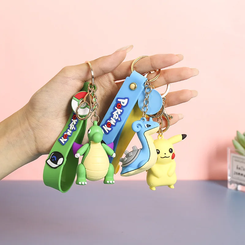 Cartoon Anime Pokemon Pikachu Rubber Keychain Anti Lost Doll Snorlax Kawaii Car Keychain Decoration Pendant Accessories