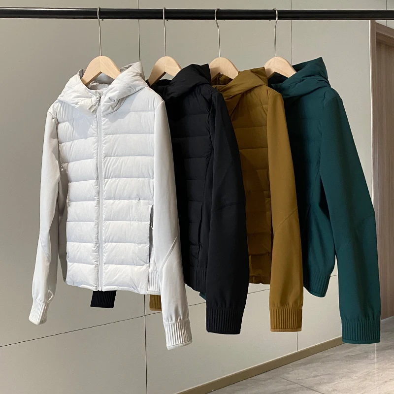 Lekka, ocieplana kurtka puchowa z kapturem Meecion, z białego puchu gęsiego, zapinana na zamek, idealna do dojazdów do pracy, damska.