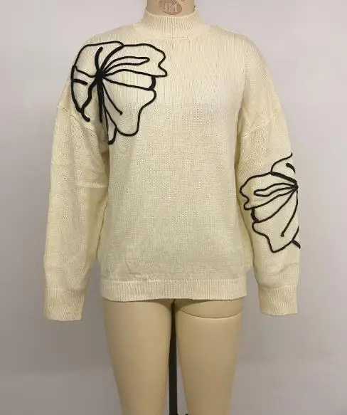 

New Autumn Women's Semi-High Neck Floral Sweater Female Daily Clothing Pullovers Woman Fashion Long Sleeve Casual Knitted Top