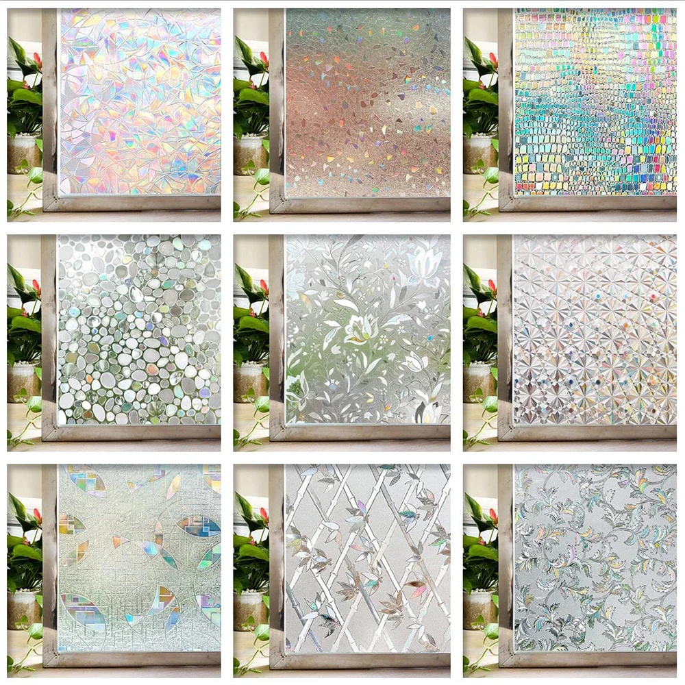 

Stained Glass Window Privacy Film Static Cling Adhesive Vinyl 3D Decals Rainbow Window Stickers for Home Heat Control Glass Film