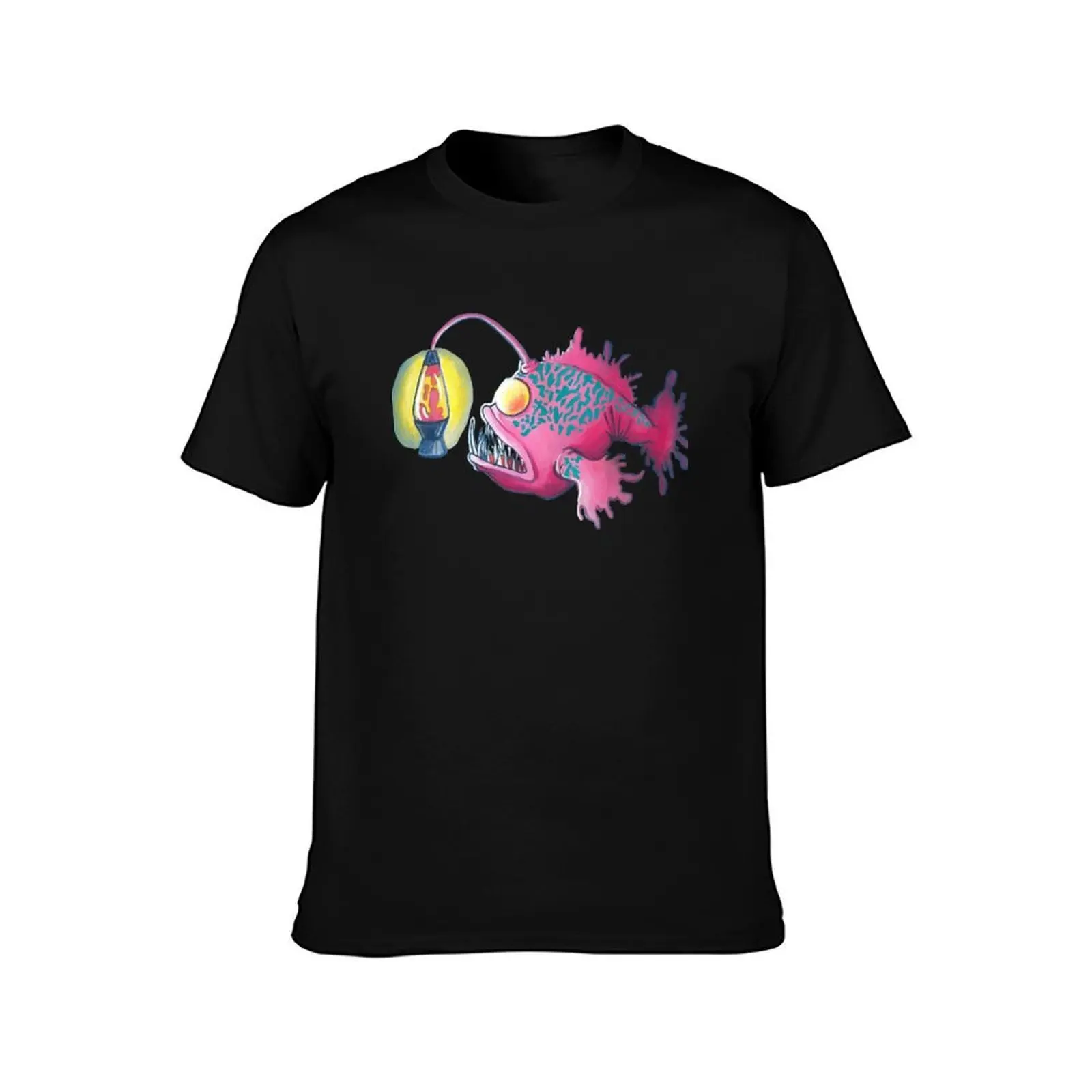 Lava Lamp Anglerfish T-Shirt, Summer Casual Cotton Tee, Oversized Streetwear Tops, Vintage Graphic Print, Loose Fit Short Sleeve