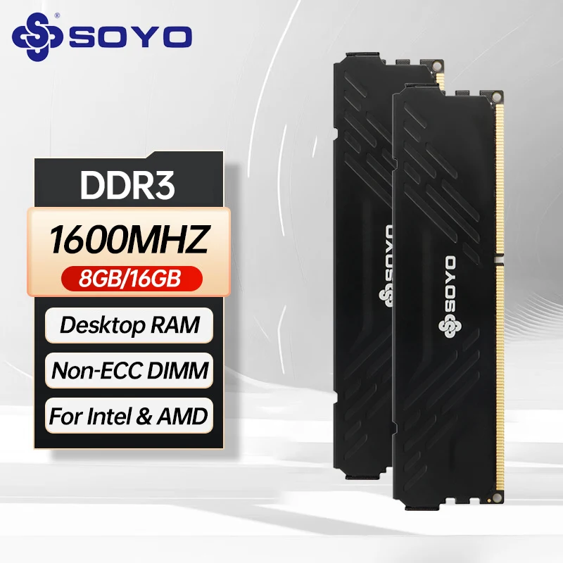 SOYO DDR3 8GB Desktop Memoria Ram 1600Mhz 1.5V 240Pin Non-ECC DIMM Memory Ram For Intel & AMD New Memoria Rams With HeatSink