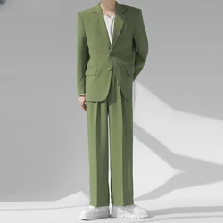 SILIWEYA Men Sets Solid Color Streetwear Laple Long Sleeve Button Blazer + Pants 2PCS 2024 Korean Fashion Men Casual Suits