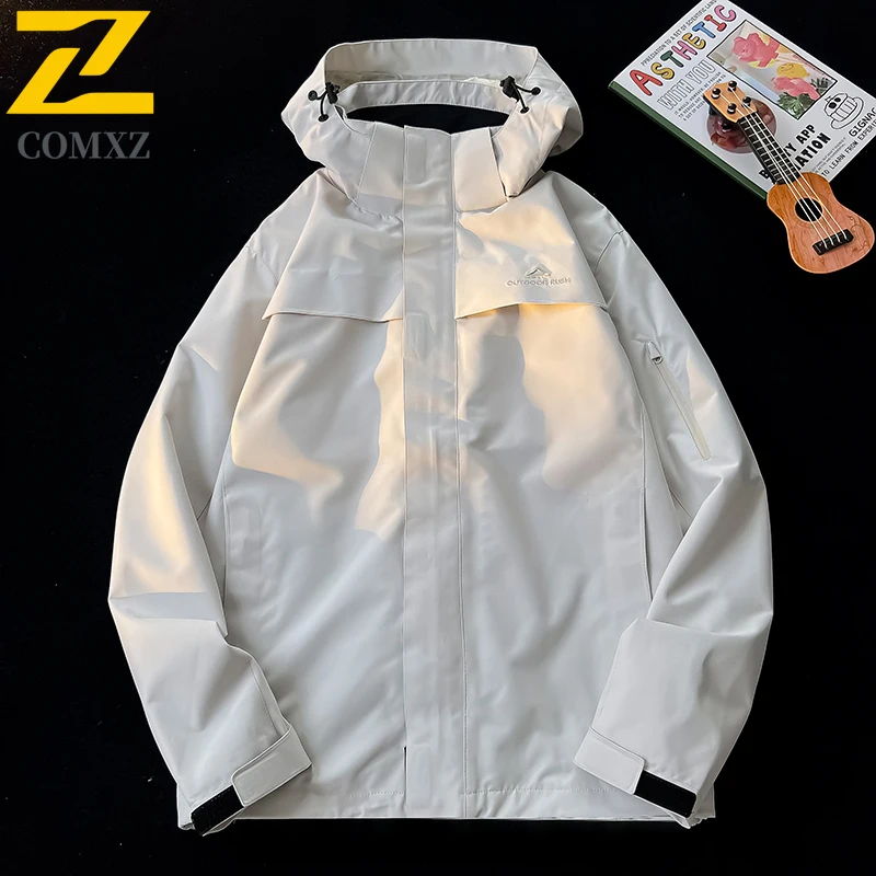

Men's Hiking Rainproof Jacket Autumn 2025 New Trendy Casual Solid Color Waterproof Windproof Windbreaker Men Work Storm Ski Coat