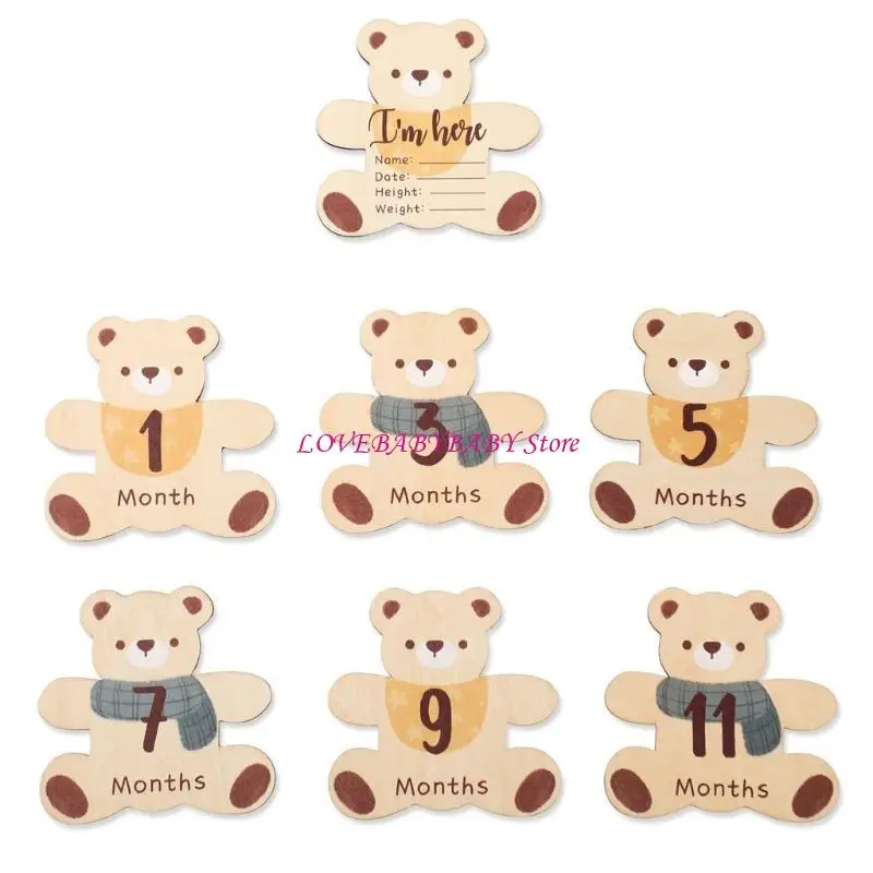 7Pcs Adorable Wooden Bear Landmark Marking Board Cartoon Double-Sided Designs 4XBC