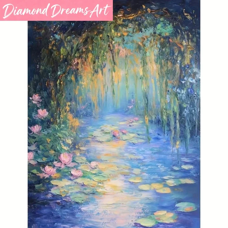 Frameless,5D DIY Monet's water lilies Full Square Round Diamond Painting Mosaic Diamond Embroidery Handmade Art Exquisite Gift H