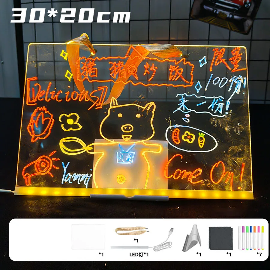 Kinder Leuchtende Hand Zeichenbrett Spielzeug Transparent Acryl Löschbaren DIY Graffiti Zeichenbrett Stall Werbung Schreibtafel
