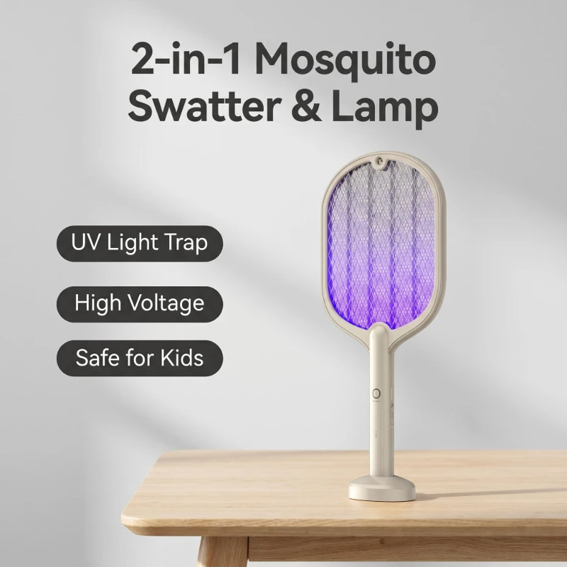 electric mosquito swatter uv bug zapper mosquito killer racket high voltage fly swatter with base safe for pets kids indo