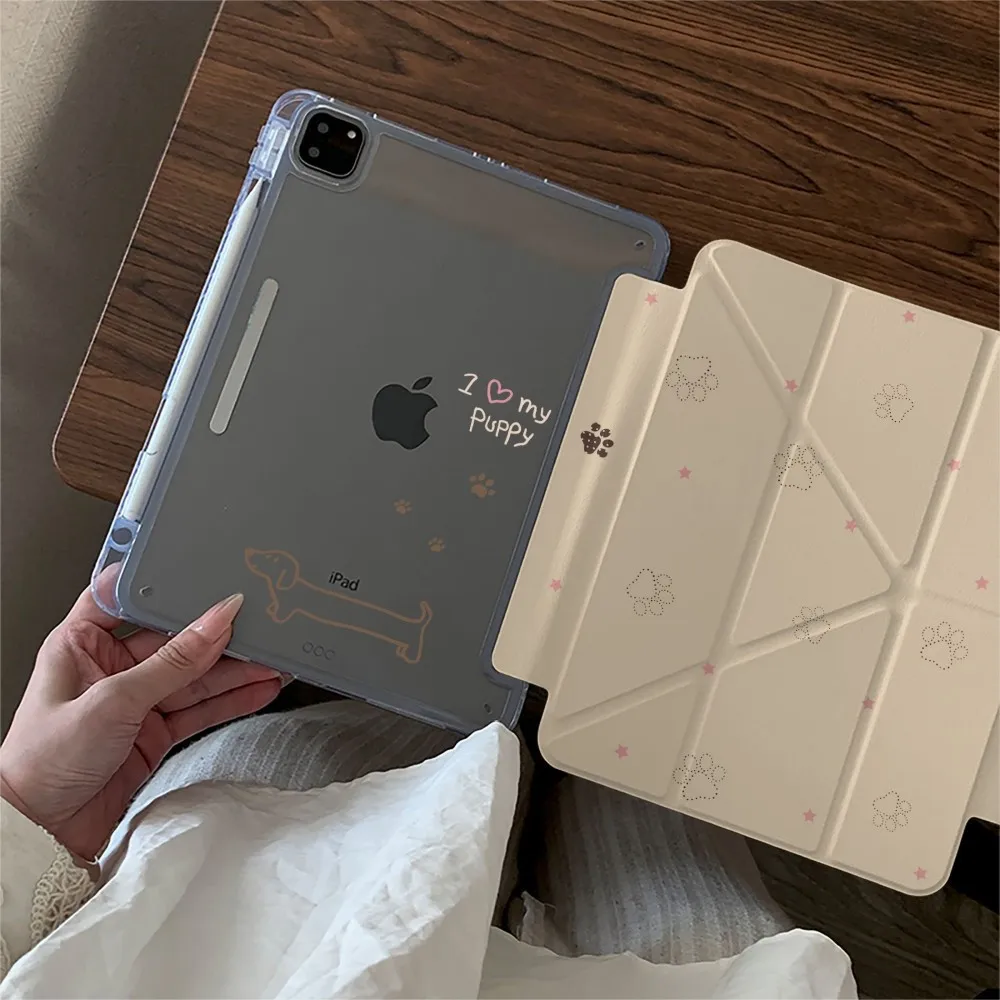 Kawaii Footprint Puppy New Tablet Case For iPad Pro 11 12.9in 13 M4 9.7 10.2 5/6th 7/8/9 10 11th MINI Air 4 5 6 7 Trifold Case