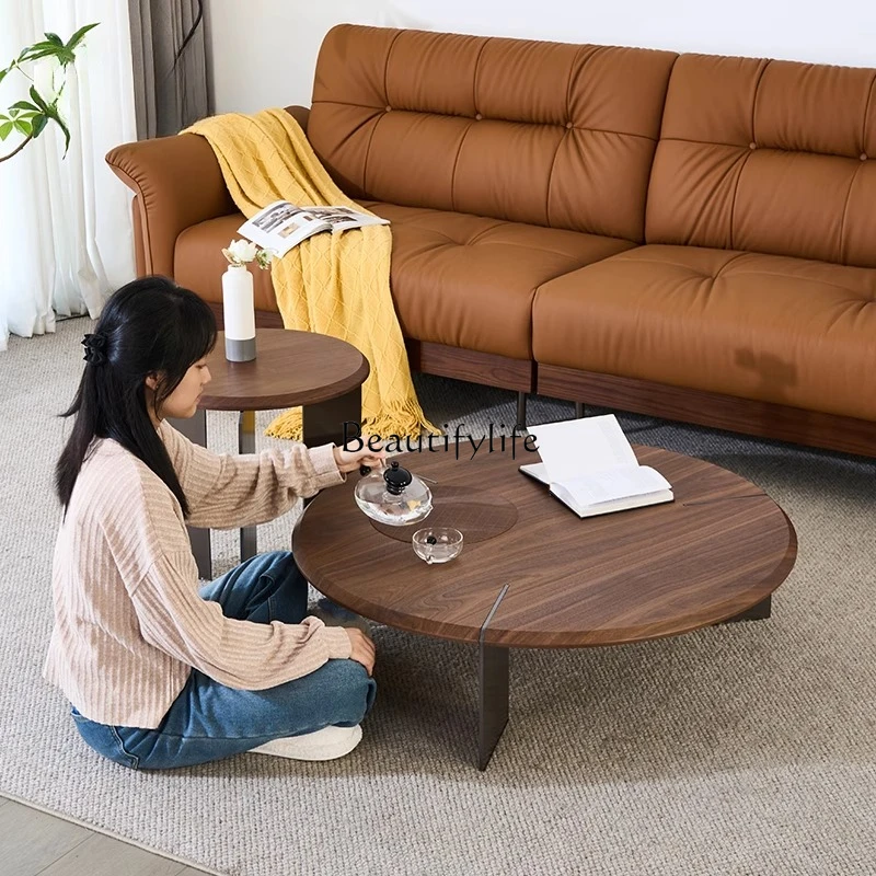 

yj9 Light luxury high-end round coffee table living room household stainless steel high and low combination Italian minimalist