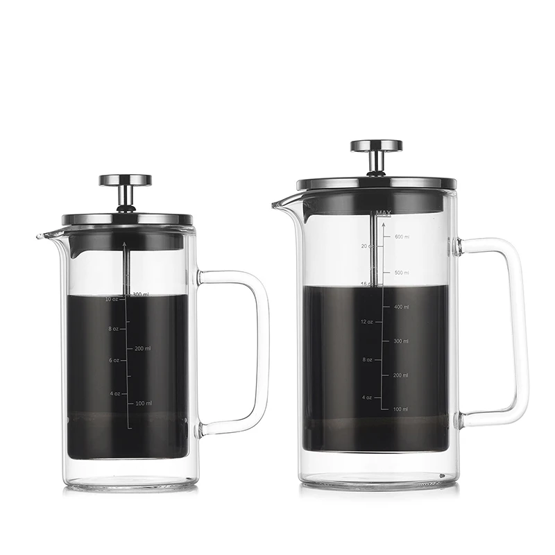 300ML/600ML Double Layer French Press Pot Hand Brewing Coffee Filter Press Pot Heat-Resistant Tea Maker Coffee Pot