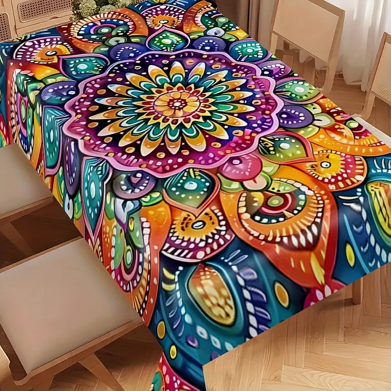 Colorful Mandala Print Rectangle Tablecloth for Table Decor Washable Boho Floral Kitchen Dining Table Cloth Holiday Party Decor