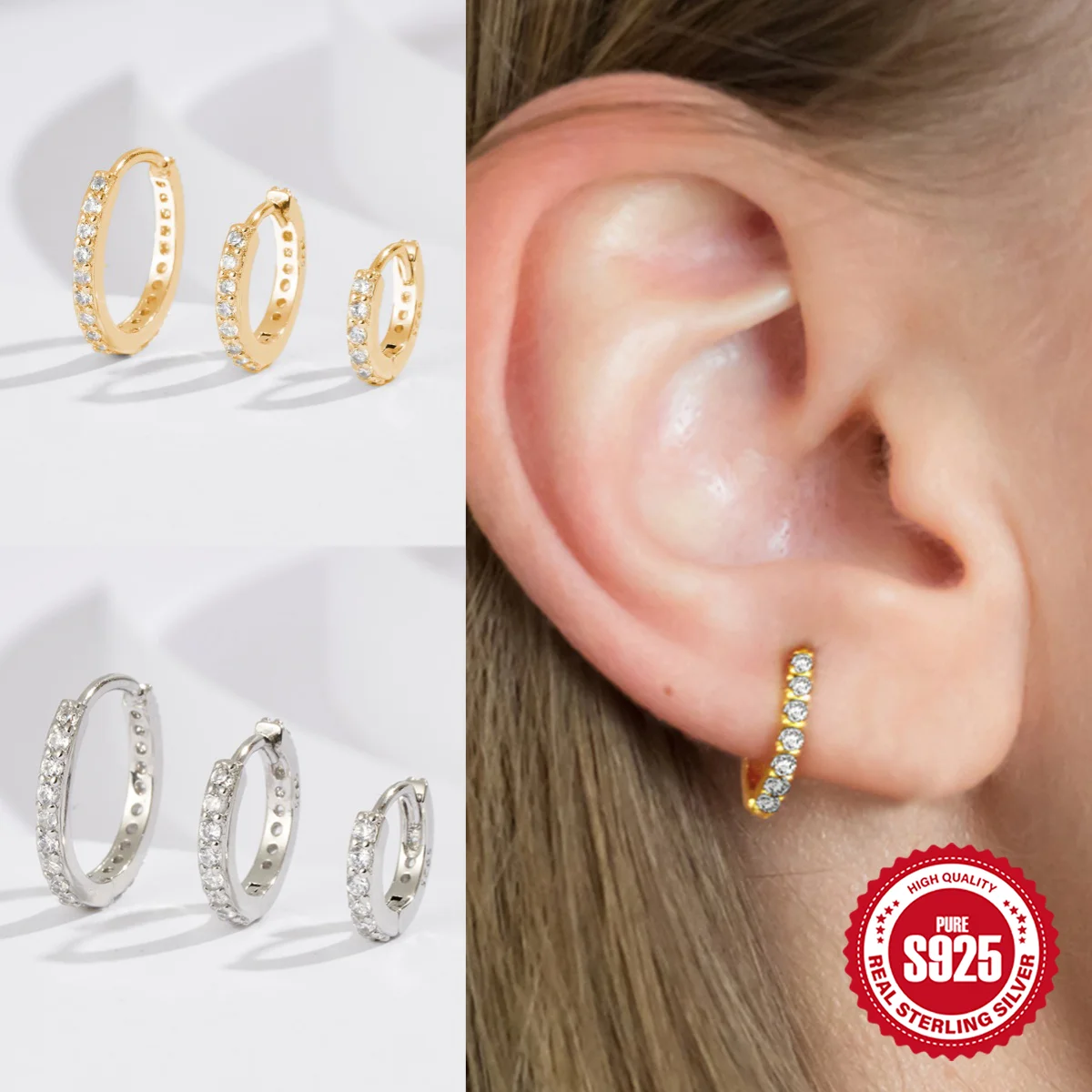 

BOAKO 925 Sterling Silver multi-size Classic Piercing Hoop Earring For Women gold silver 6/8/10mm Dainty Luxury jewelry