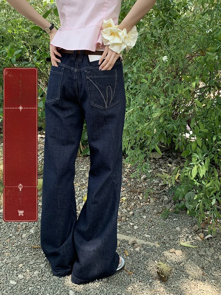 

Синие джинсовые джинсы с низкой талией, женские летние универсальные длинные брюки, прямые широкие брюки, пальто в стиле ретро, ket