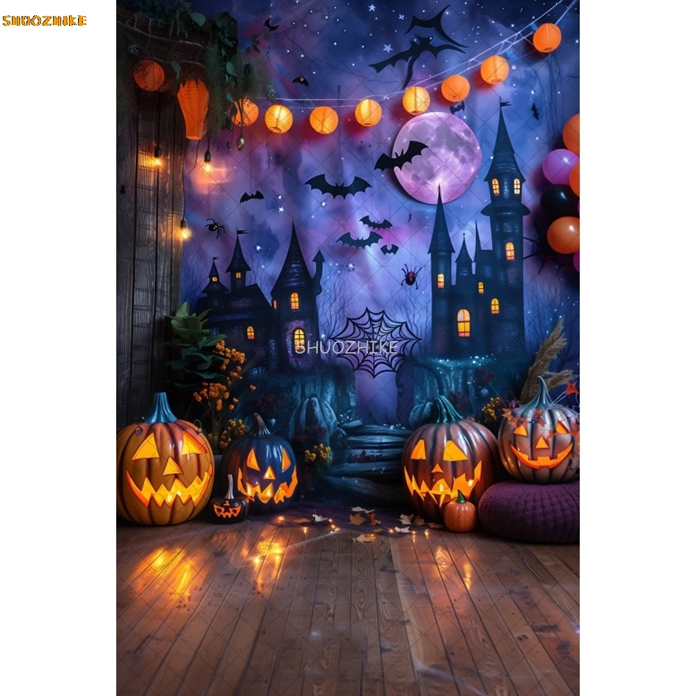 Fondo de Halloween Castillo calabaza foto Banner fotografía accesorios de fondo para fiesta nocturna de Halloween suministros de decoración