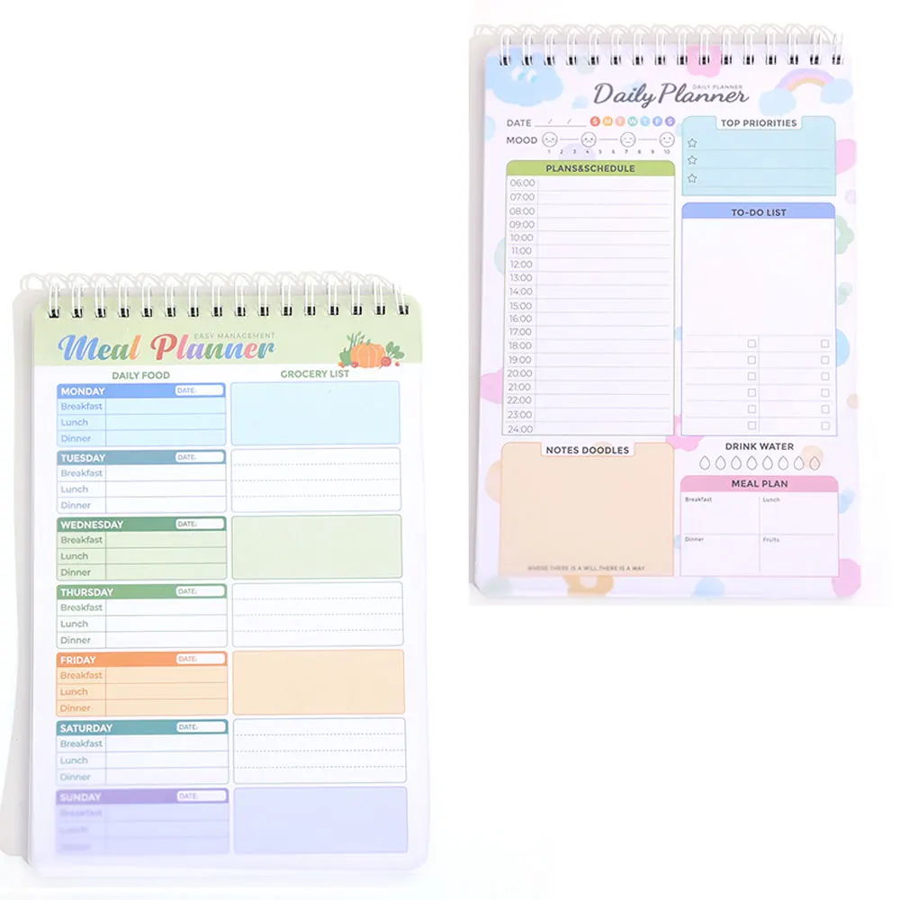 32sheets Cute Daily Planner Meal Planner Schedules Transparent PVC Hardcover Top Priorities Notepad Organizer Meal Plan Notebook