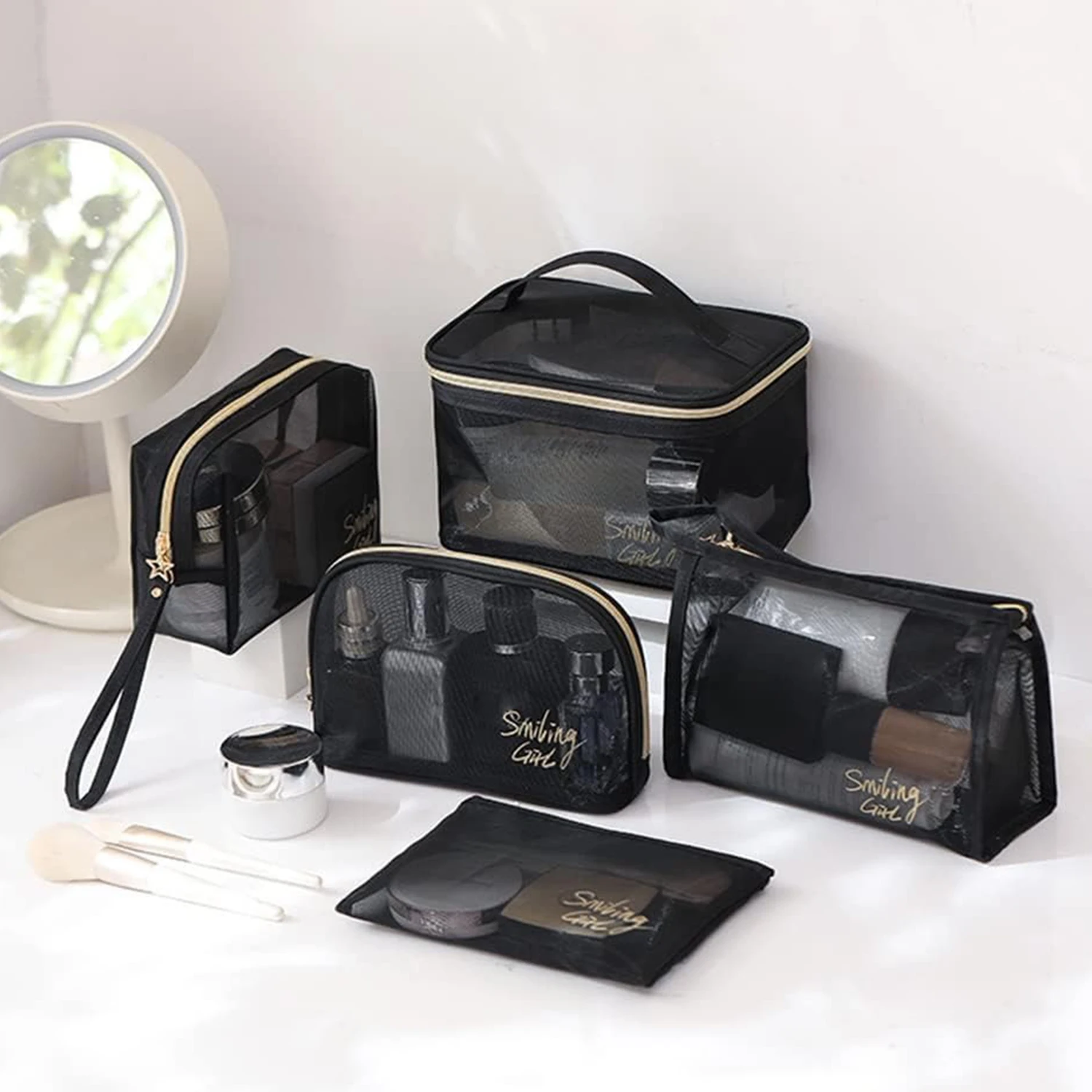 Mesh Makeup Bag - Breathable, odorless nylon makeup bag for travel and organizing