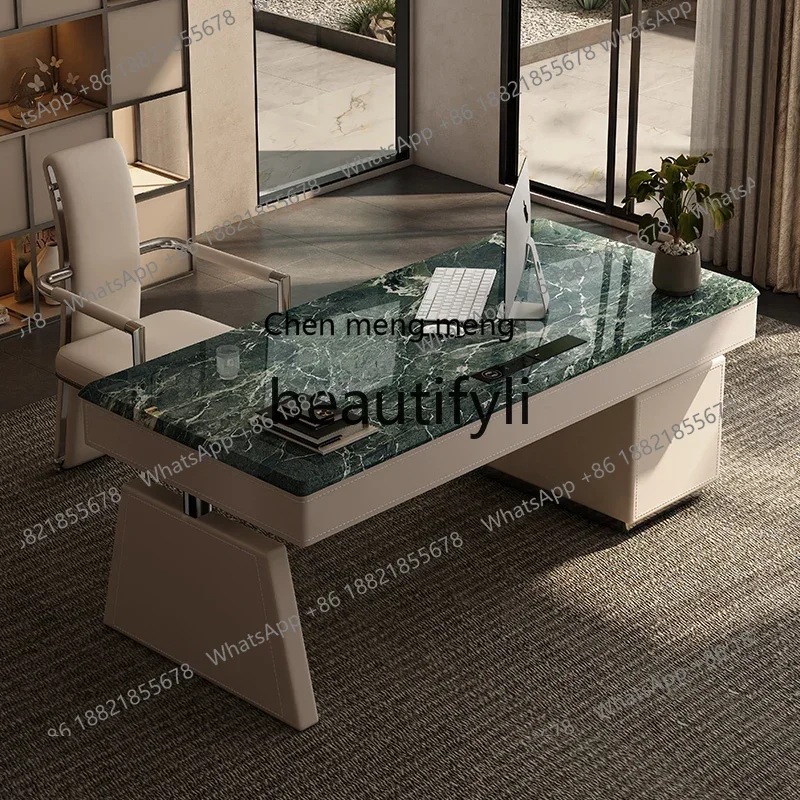 C Desk Household Marble Luxury Stone Minimalist Light Luxury Study Office Computer Desk Boss Table