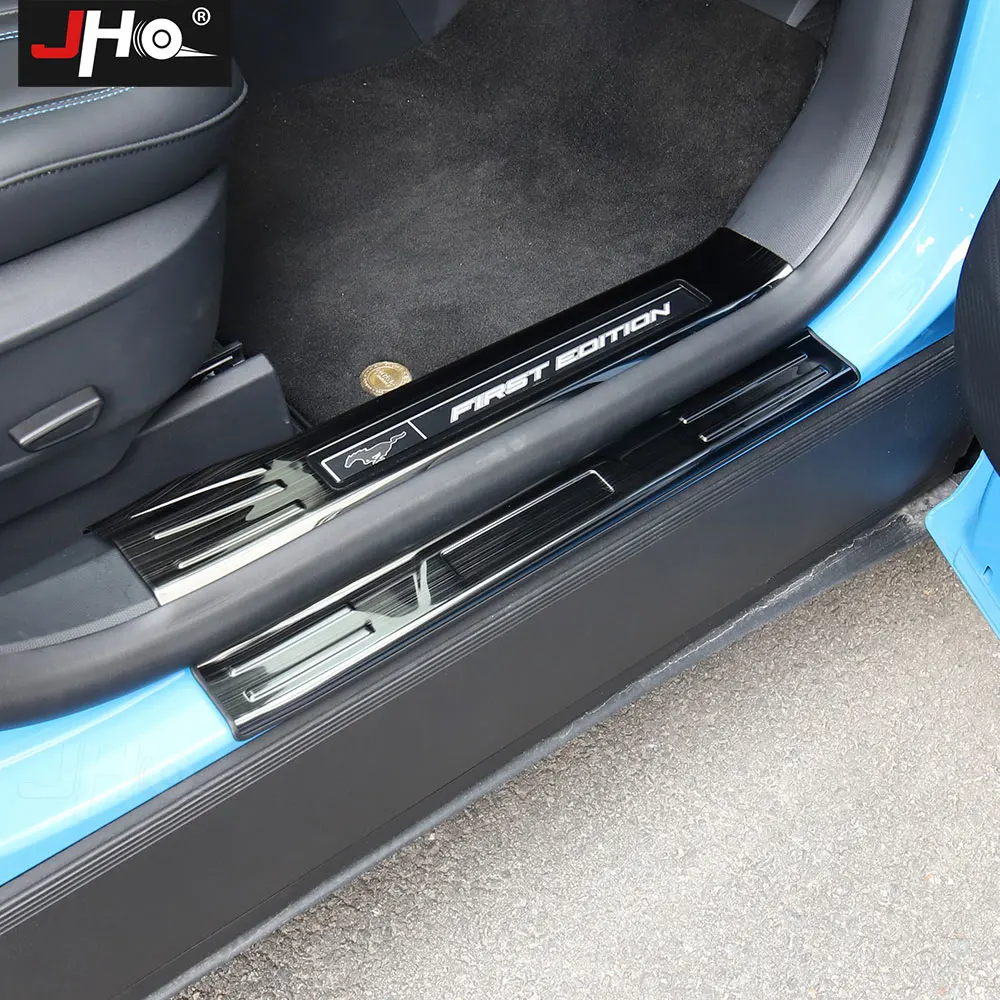 JHO Stainless Steel Door Sill Scuff Plate Pedal Entry Guard Protector Cover For Ford Mustang Mach-E 2021 2022 Car Accessories