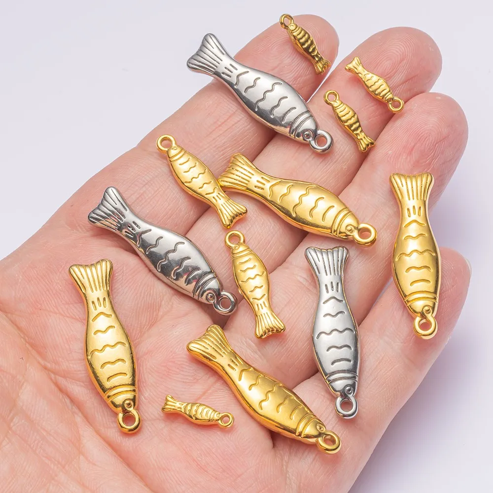 5Pcs Stainless Steel 18K Gold Fish Charms Pendant For DIY Necklace Bracelet Earrings Summer Jewelry Making Supplies Findings view 3