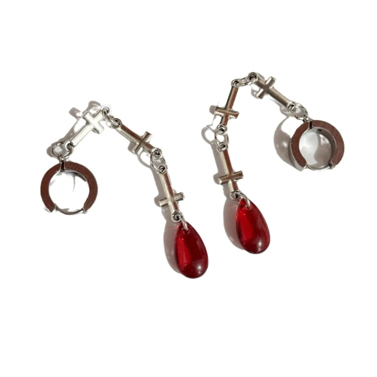 Gothic Vampire Cross Earrings For Women Girls Blood Drop Pendant Ear Hoops Vintage Red Crystal Witchcraft Jewelry Gifts