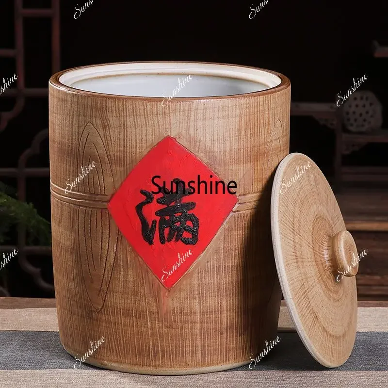 Ceramic rice tank household sealing with cover, moisture-proof and insect-proof housewarming retroY