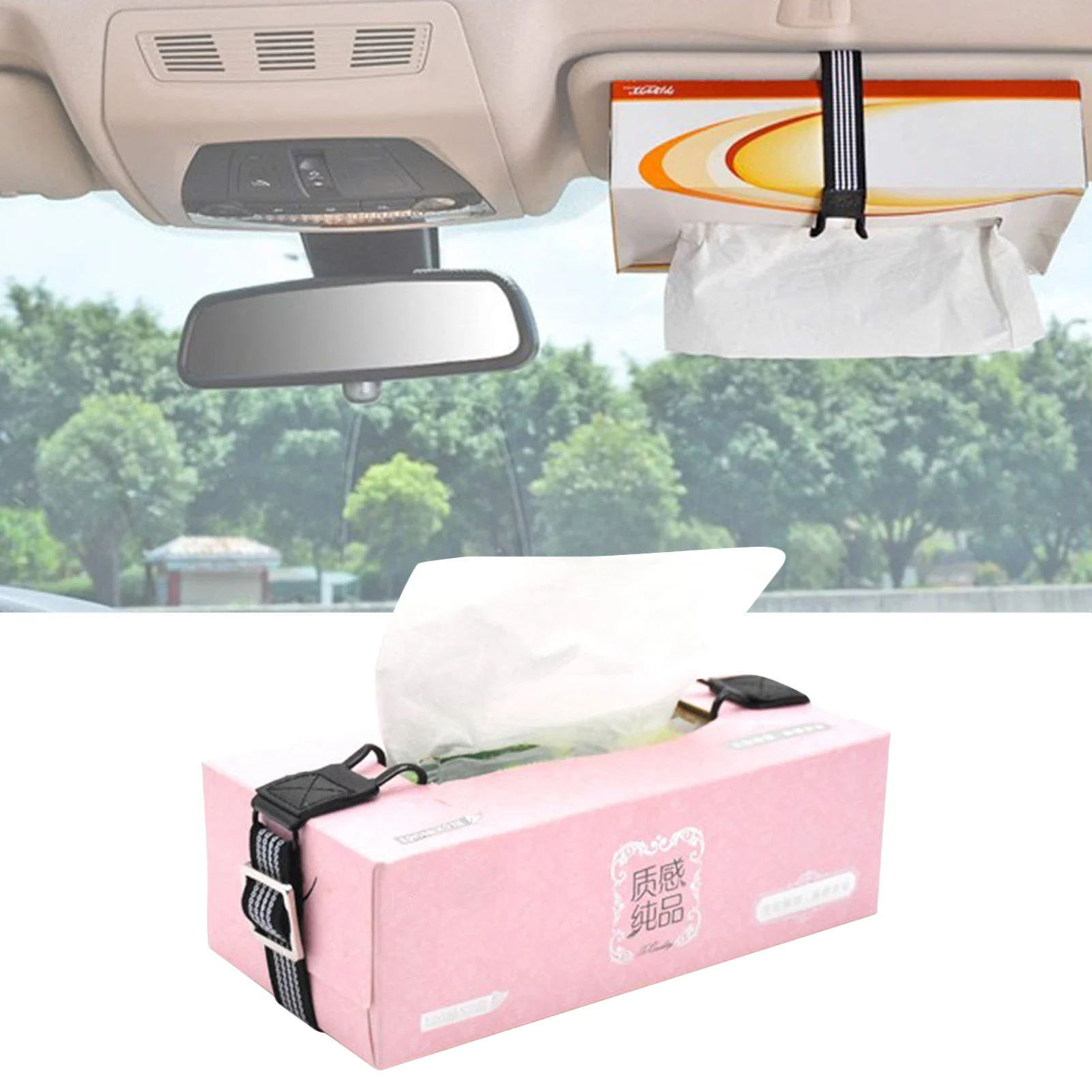 Car Tissue Box Holder Auto Holder Belt Elastic Fixing Straps Adjustable Length Elastic Band for Car Sun Visor Headrest Armrest