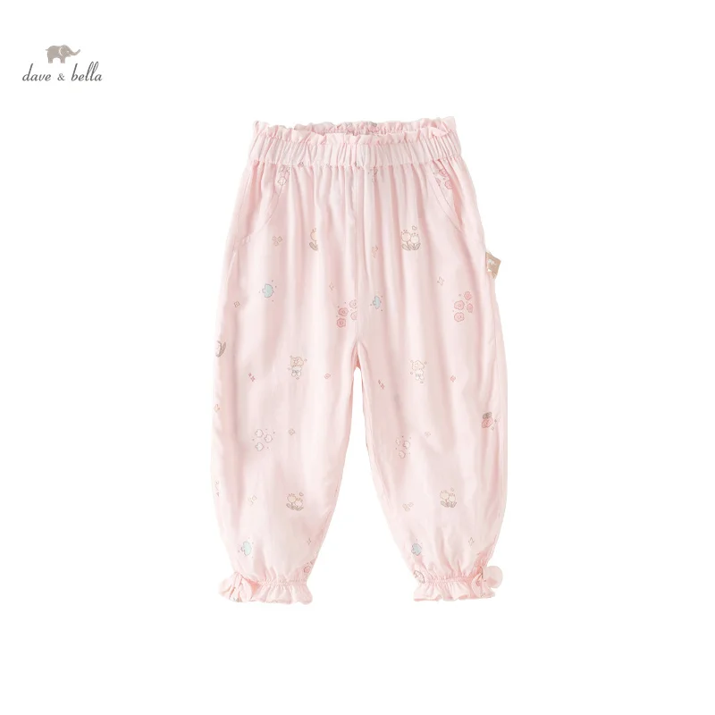 Dave Bella Children Pants for Girls 2024 New Summer Mosquito Proof Pants Casual Fashion Print Cute Comfortable Cartoon DB2240963