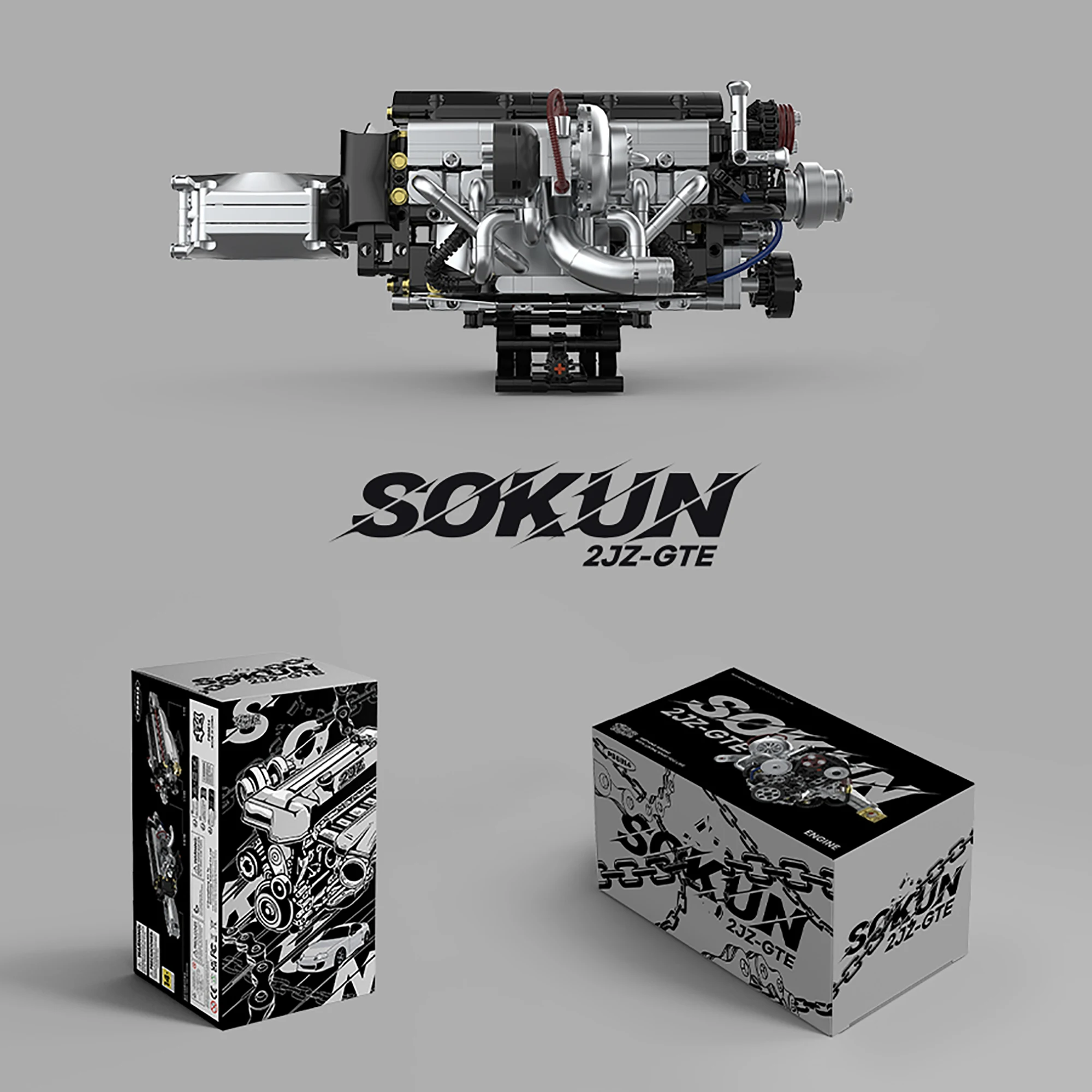 974 шт. 2JZ-GTE Engine Building Blocks PB8814 Технический двигатель SOKUN 2JZ-GTE JDM Модель двигателя Кирпичи Игрушки для детей Взрослые Подарки