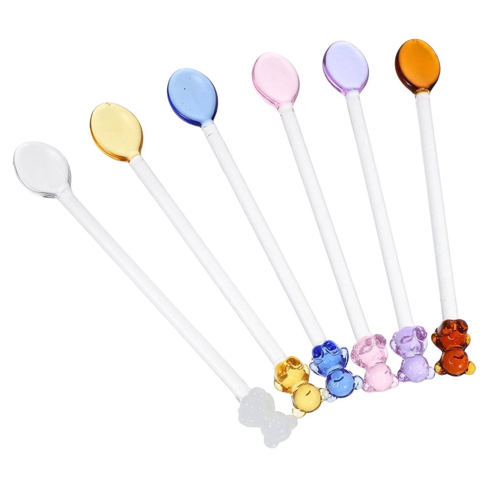 

6Pcs Cute Bear Glass Teaspoons Reusable Coffee Stirrers Dessert Spoons Yogurt Jam Ice Tea Spoons for Afternoon Tea Party Cafe