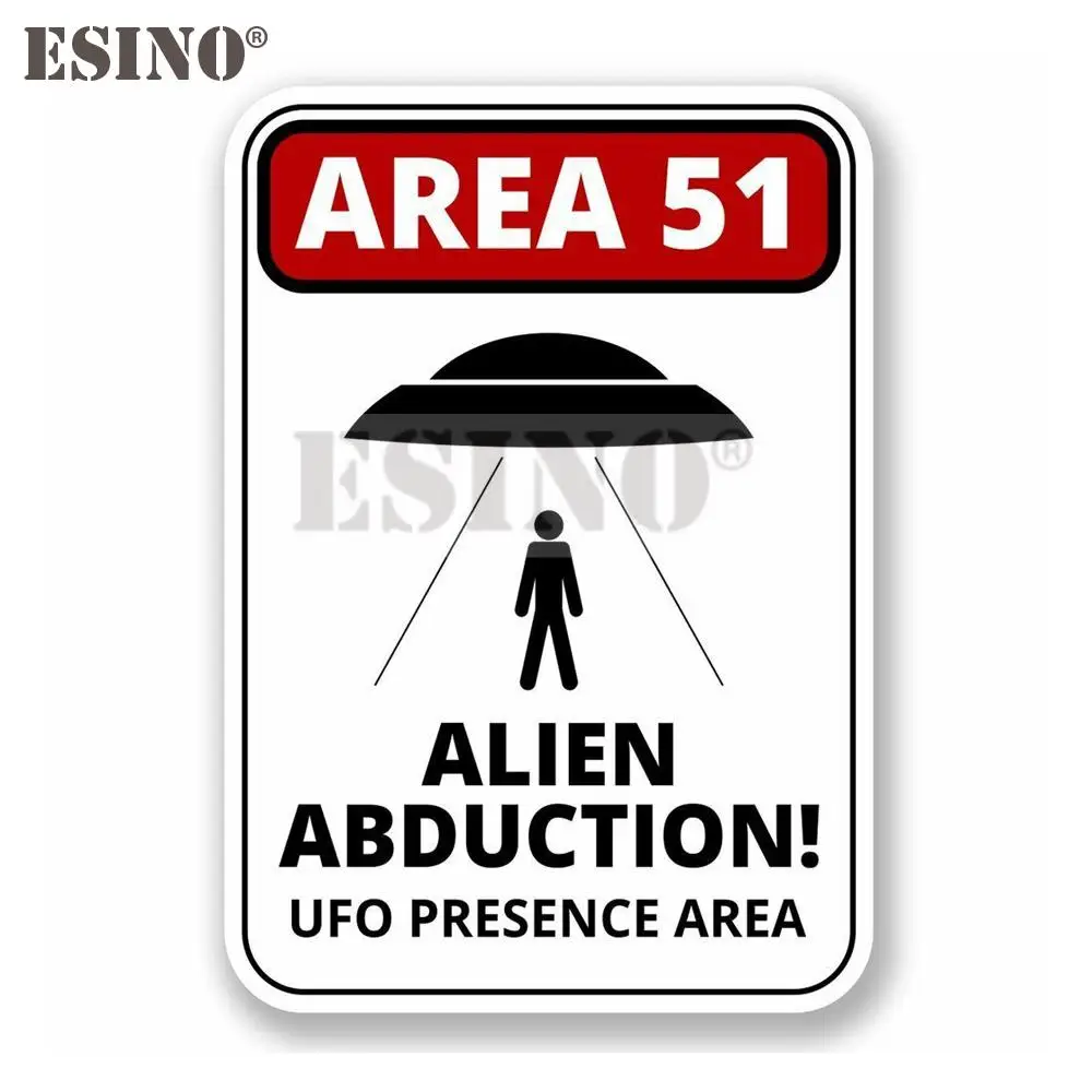 Calcomanía de PVC de dibujos animados para coche, pegatina impermeable con patrón de vinilo, creativo, divertido, advertencia, UFO Area 51, abducción alienígena