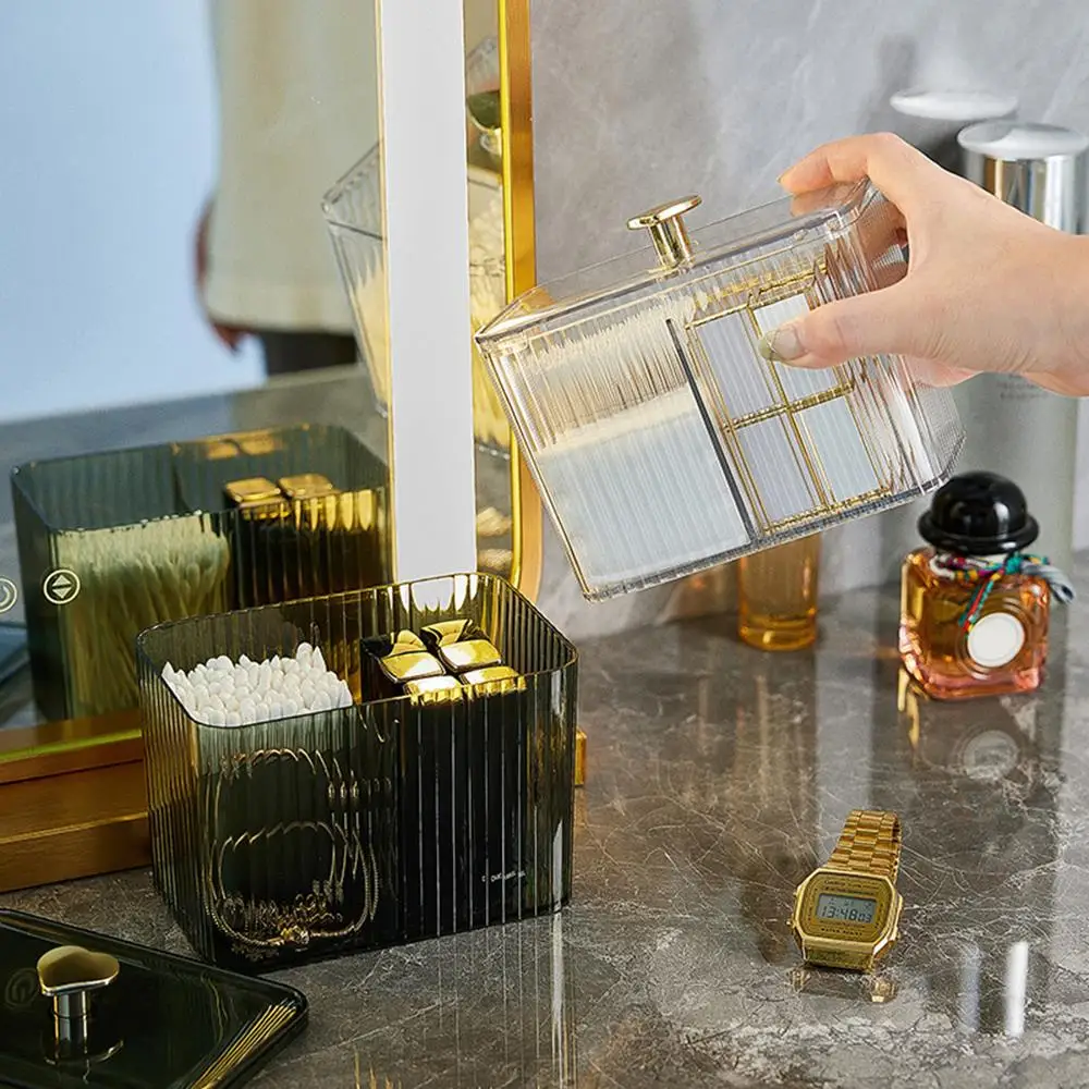 

Plastic Square Swabs Cosmetic Organizer Storage Box Multi Functional Card Cosmetic Storage Box Desktop Transparent Organizer Jar