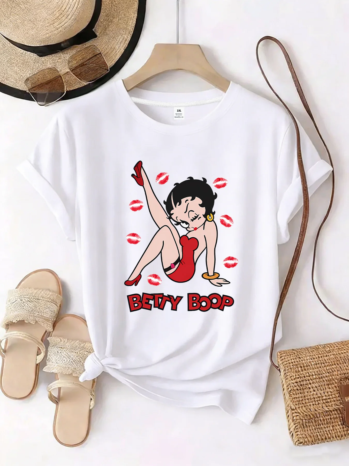 

【WZM10617】Cartoon pattern printed plus size women's round neck T-shirt summer casual short sleeved top street fashion versatile