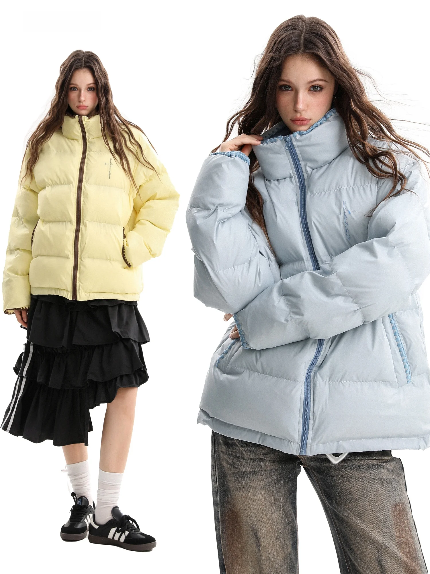 

Корейское свободное хлопковое пальто с воротником-стойкой в Корейском стиле, зимняя теплая верхняя одежда, простой цветной воротник