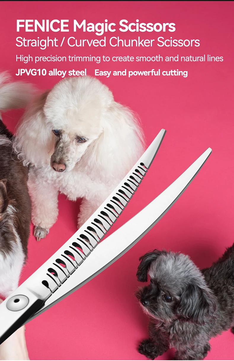 Fenice VG10 Stahl 7 Zoll 3D Umkehrzähne Magische Schere Haustier Hund Pflege Gerade/Gebogene Chunker Schere Lager Schrauben 60-70 % – Detail 14